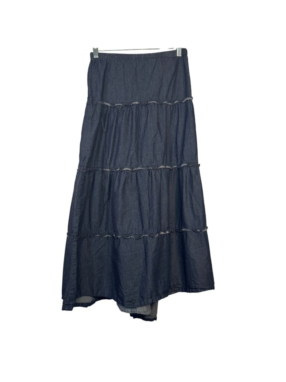 Avenue Jeans Denim Maxi Skirt Tiered Blue Lightweight Cotton Boho Size 30 32